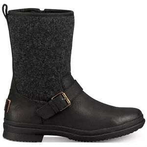 UGG "Robbie" Mid-Calf Waterproof Boots Leather Wool Black Gray | Women's Size 8